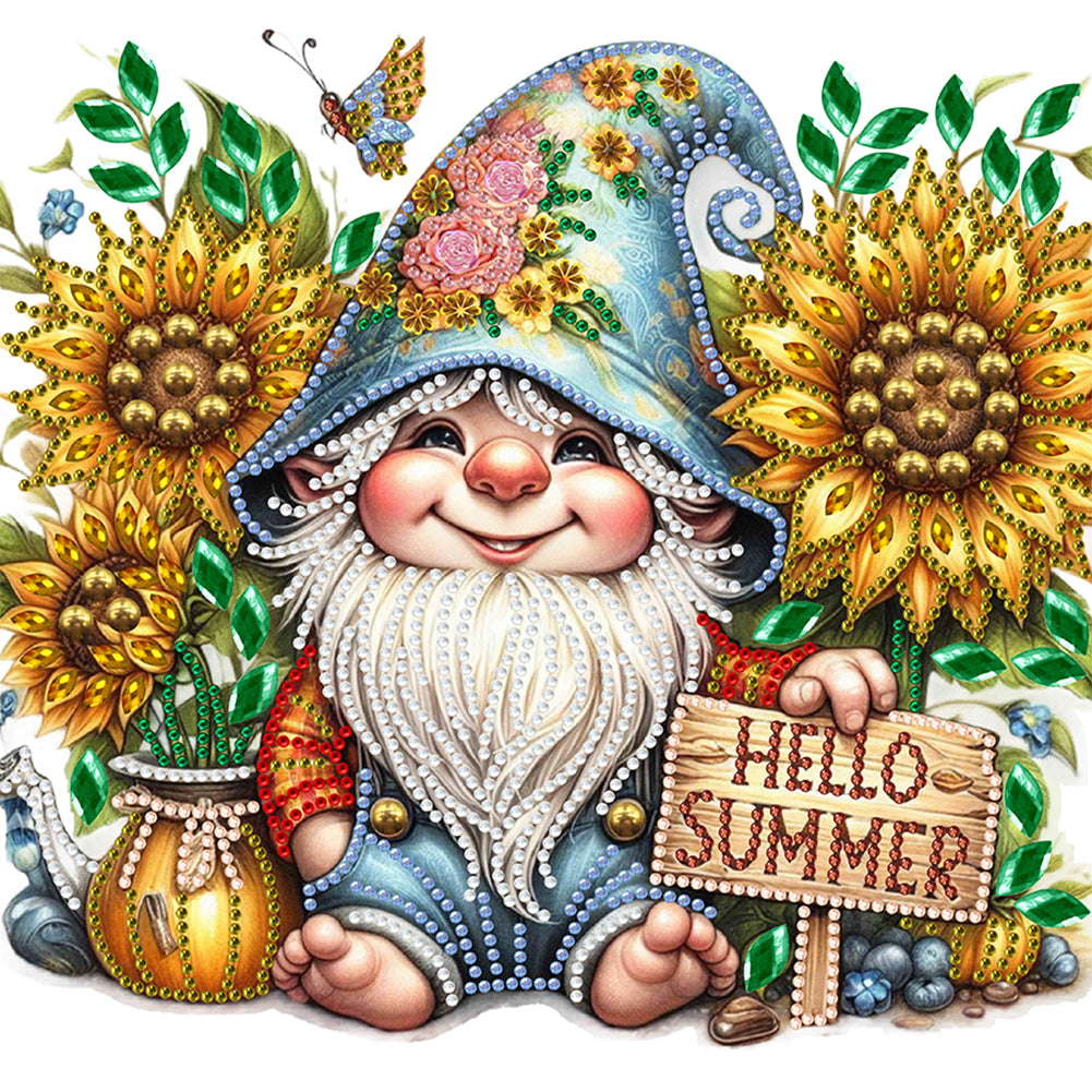 Diamond Painting - Partial Special Shaped - Sunflower Summer Gnome (30*30CM)