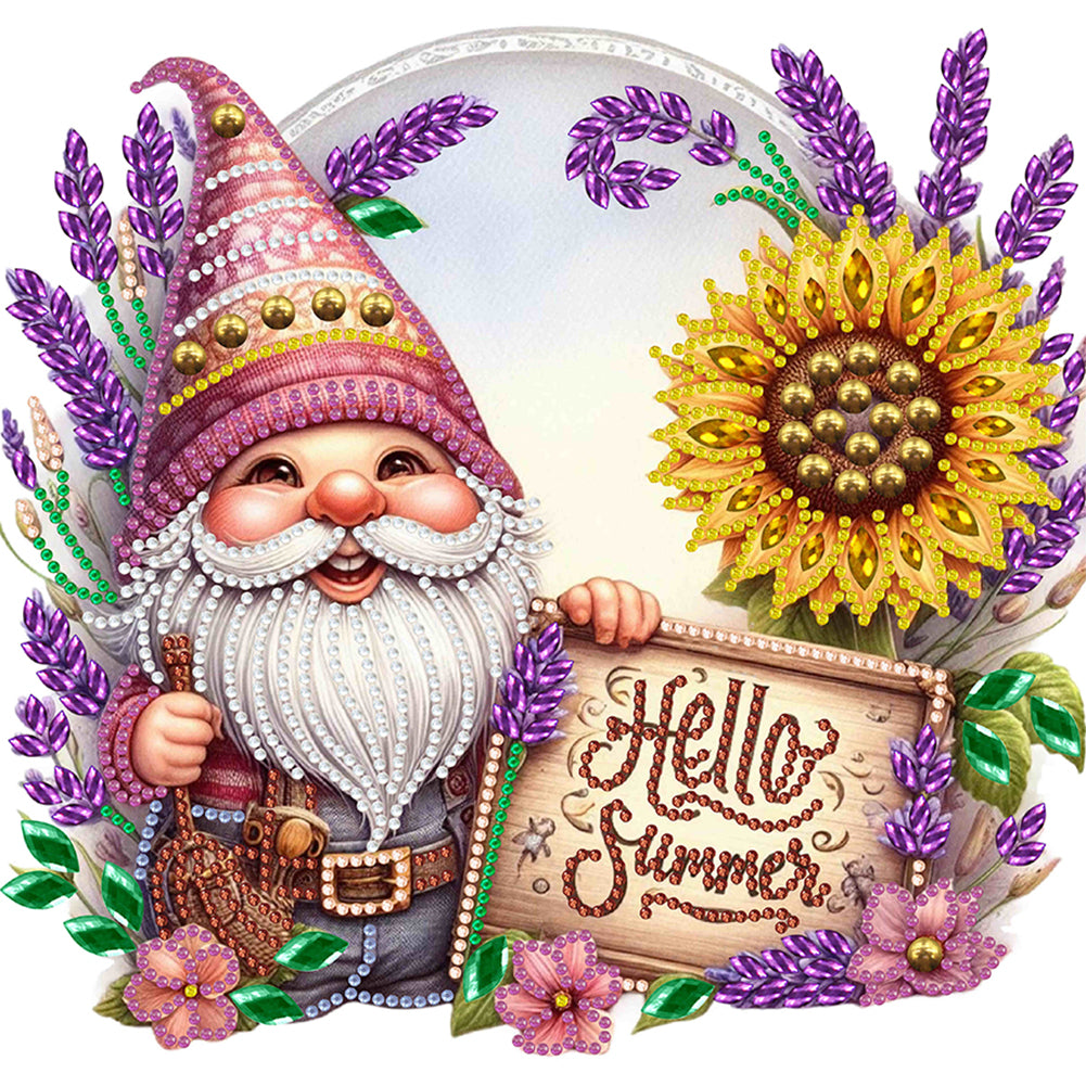 Diamond Painting - Partial Special Shaped - Sunflower Summer Gnome (30*30CM)