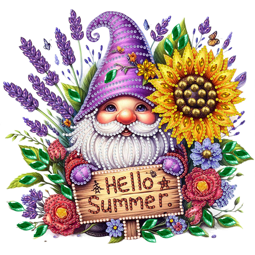 Diamond Painting - Partial Special Shaped - Sunflower Summer Gnome (30*30CM)