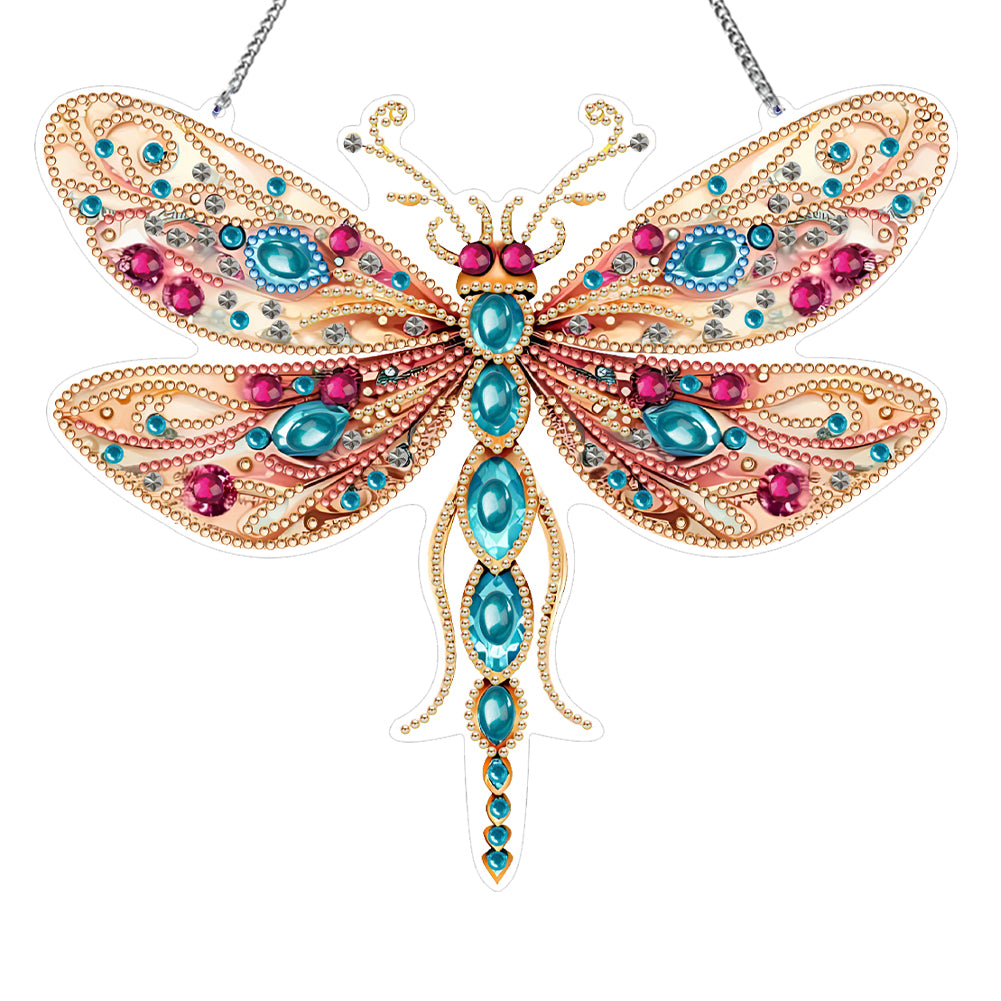 Dragonfly Rhinestone Diamond Painting Art Pendants for Garden Window Decor