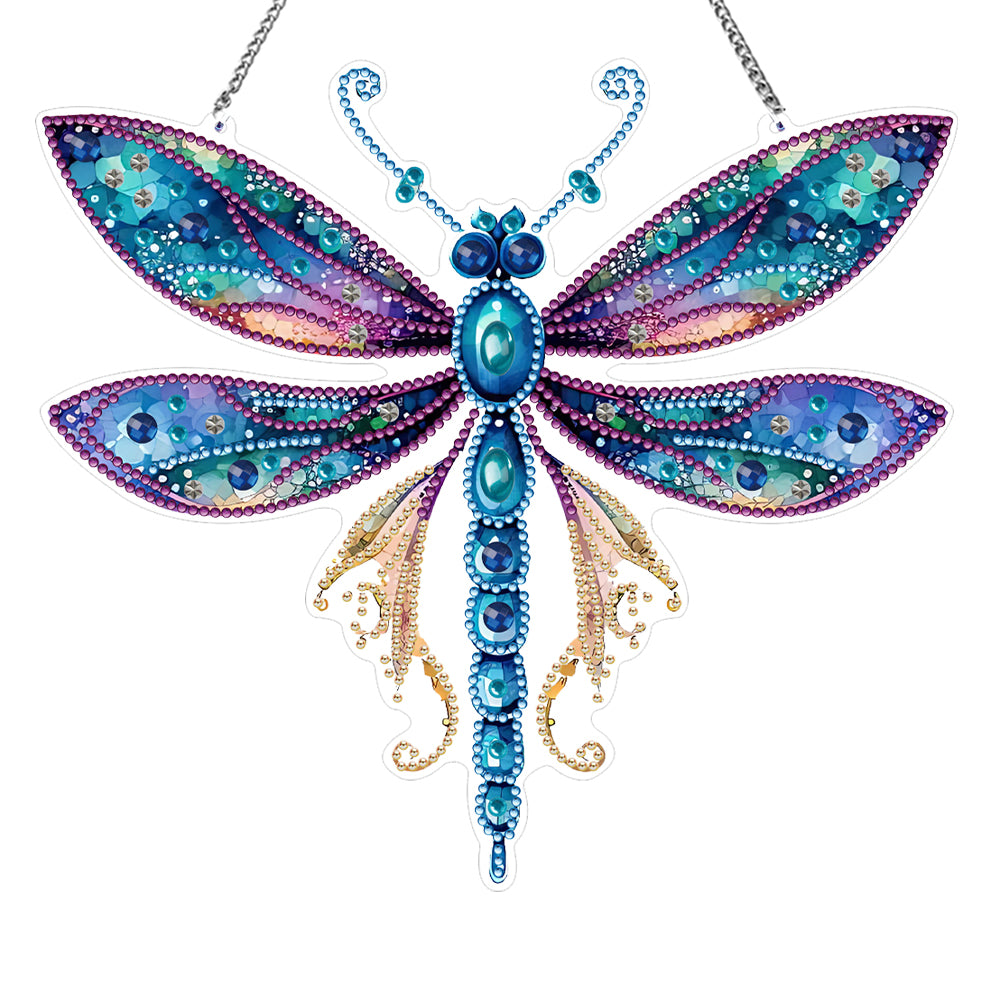 Dragonfly Rhinestone Diamond Painting Art Pendants for Garden Window Decor