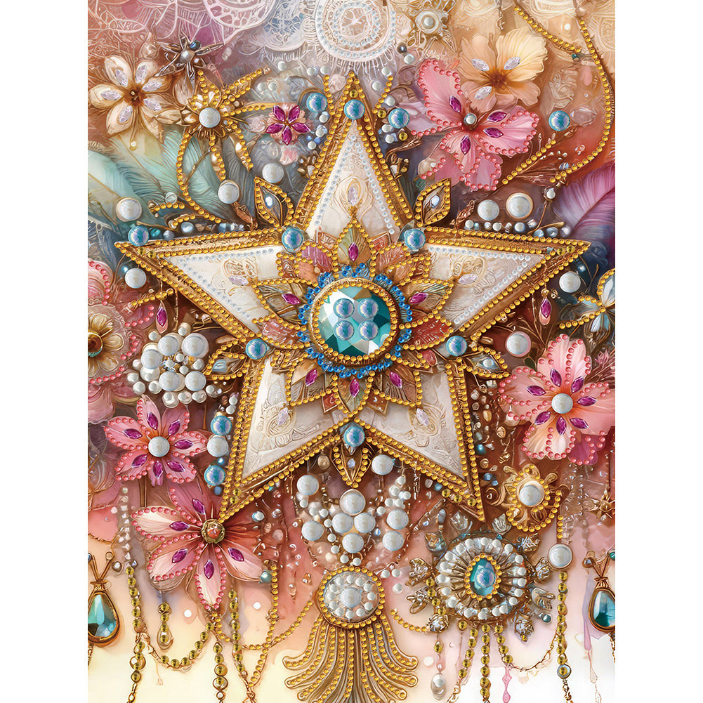 Diamond Painting - Partial Special Shaped - Pentagram and flowers (30*30CM)
