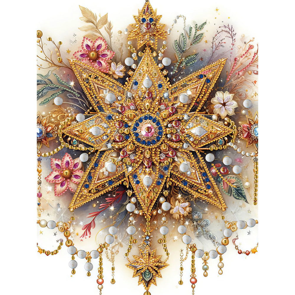 Diamond Painting - Partial Special Shaped - Eight-pointed star and flower (30*30CM)