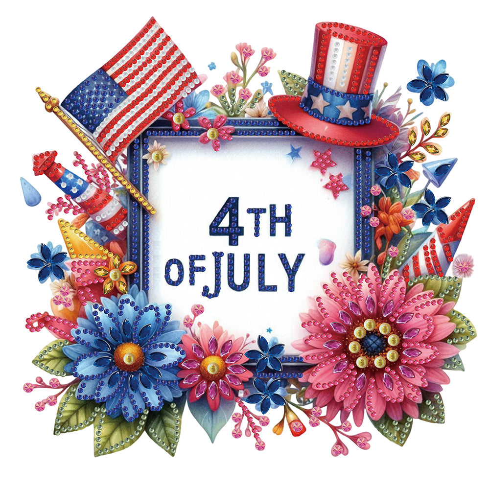 Diamond Painting - Partial Special Shaped - Independence day flag and flowers (30*30CM)