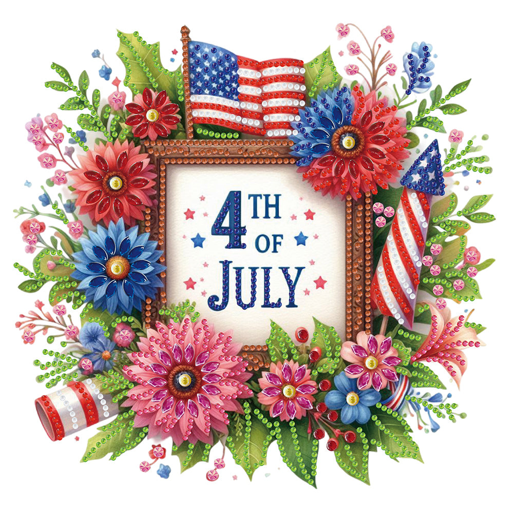 Diamond Painting - Partial Special Shaped - Independence day flag and flowers (30*30CM)