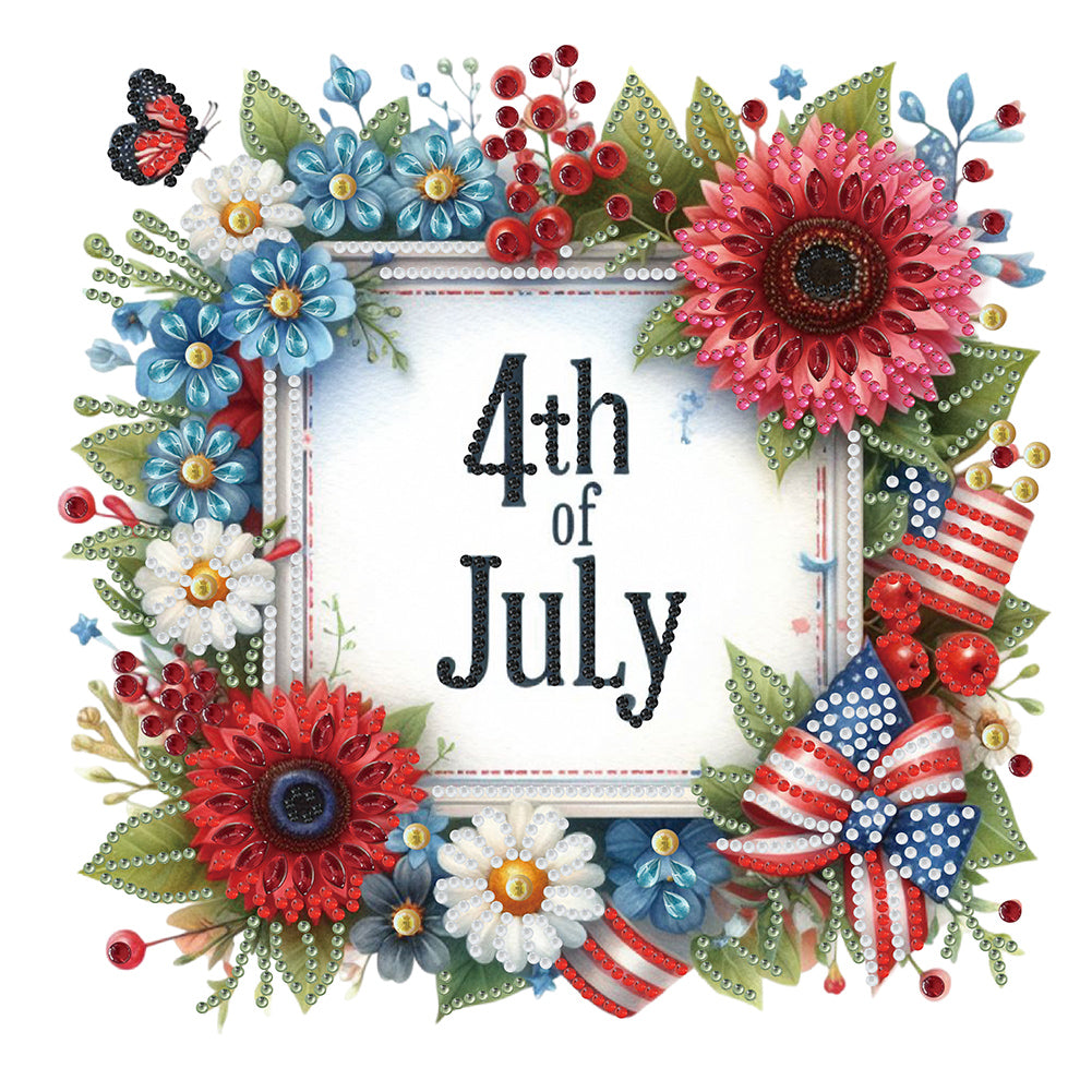 Diamond Painting - Partial Special Shaped - Independence day flag and flowers (30*30CM)