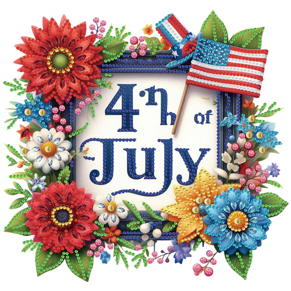 Diamond Painting - Partial Special Shaped - Independence day flag and flowers (30*30CM)