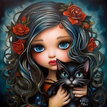 Load image into Gallery viewer, Diamond Painting - Full Round - black cat girl (40*40CM)
