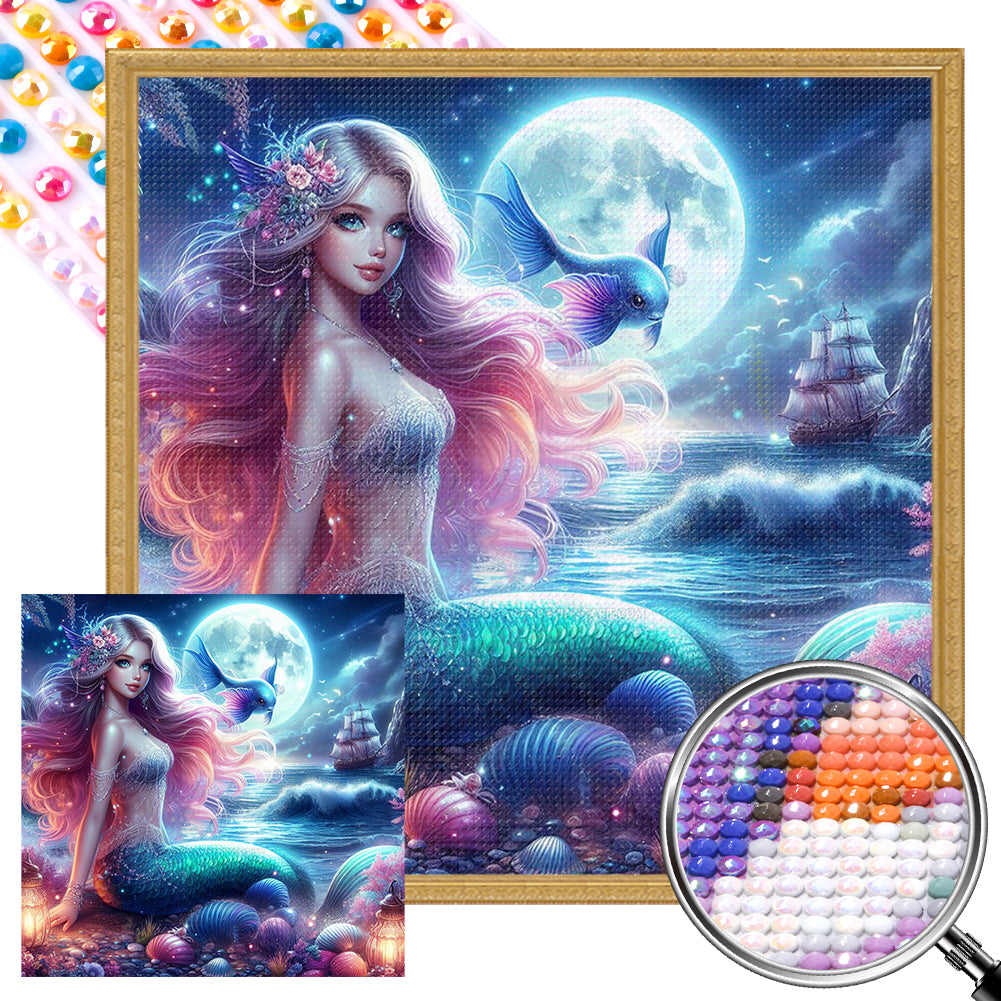 AB Diamond Painting - Full Round - Mermaid girl under the moon (40*40CM)