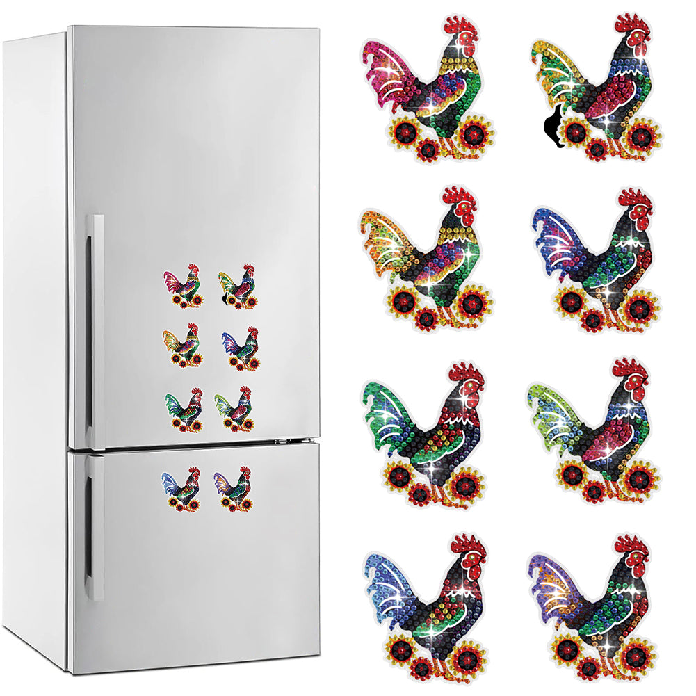 8Pcs Special Shaped Rooster Diamond Painting Fridge Magnet Fridge Stickers