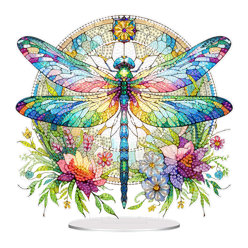 Acrylic Stained Glass Dragonfly Desktop Diamond Art Kits Home Bedroom Decoration