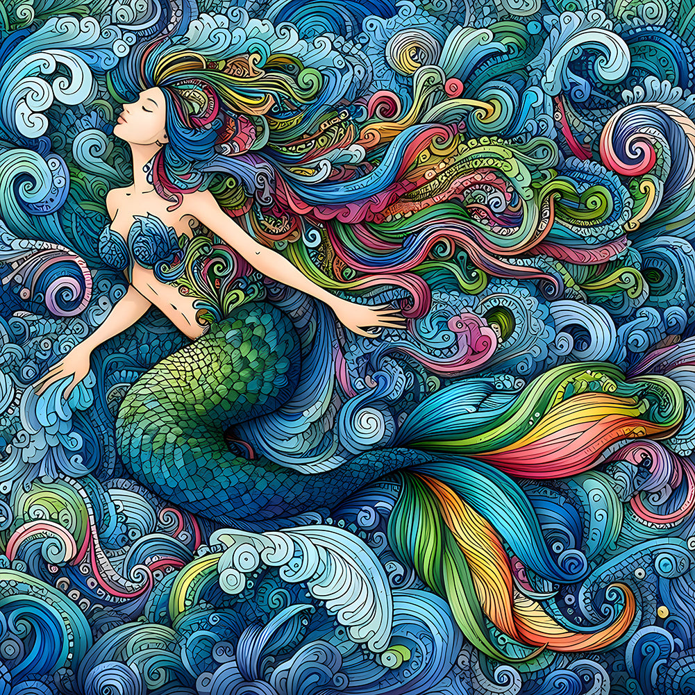 Diamond Painting - Full Round - Colorful mermaid (40*40CM)
