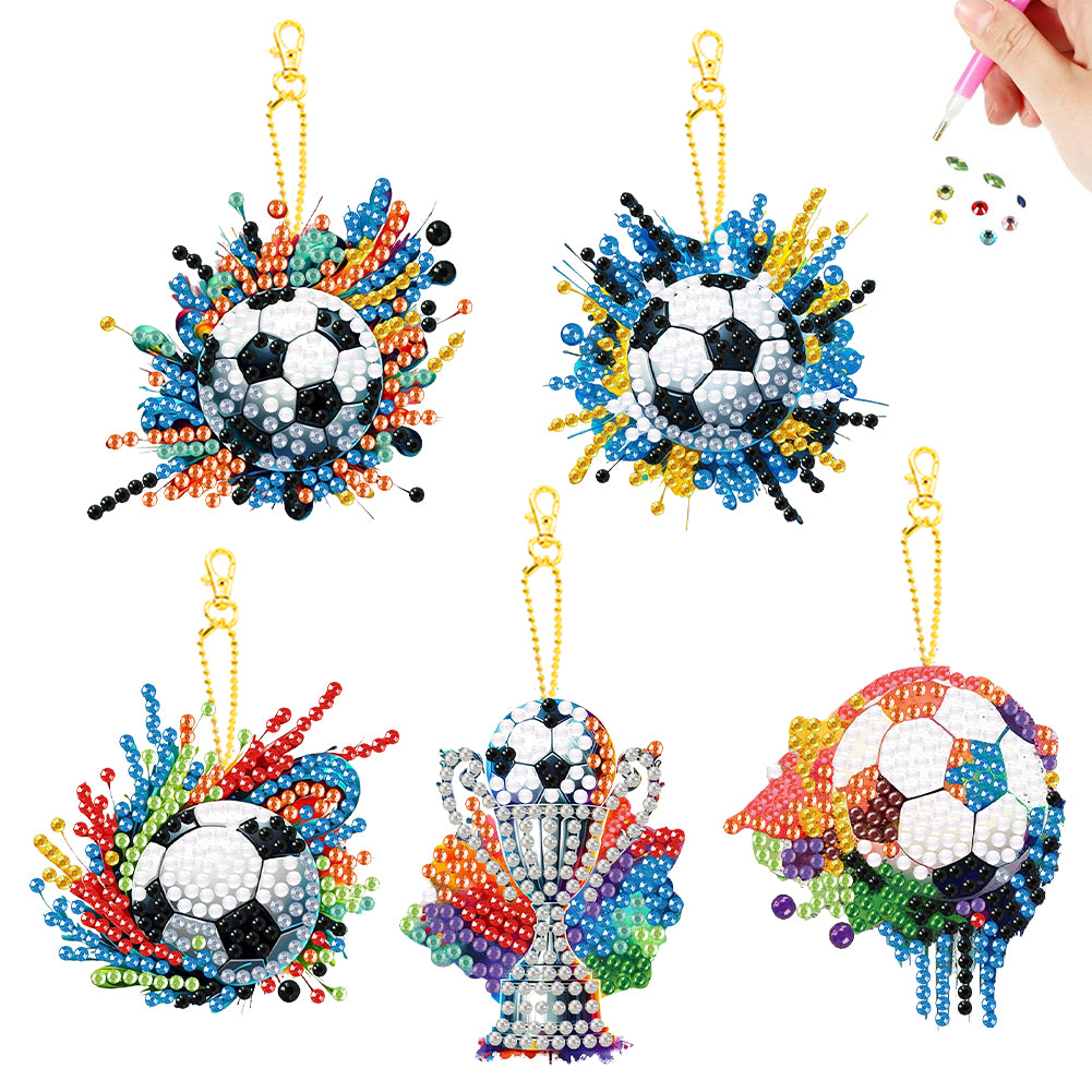 5Pcs Acrylic Double Sided Football Cup Shoes Full Drill Keyring DIY Crafts Decor