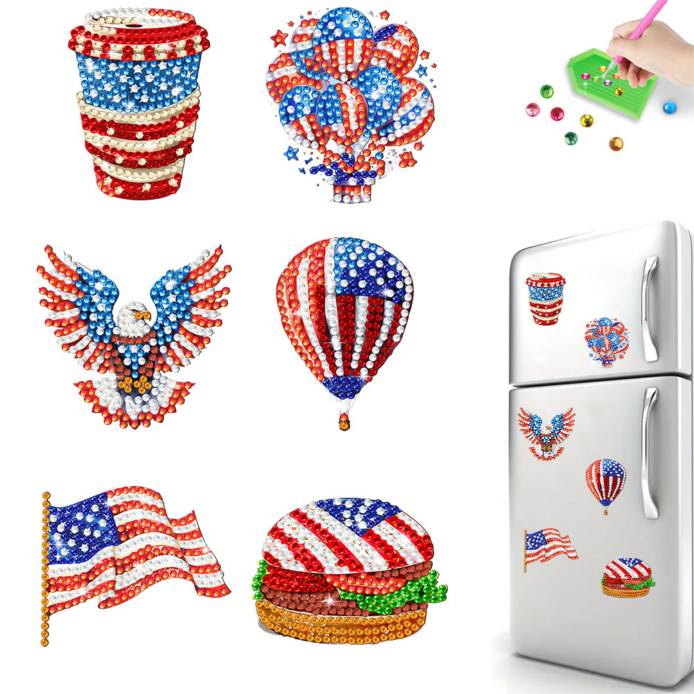 6Pcs Independence Day Flag Tree Fridge Stickers Diamond Painting Fridge Magnet