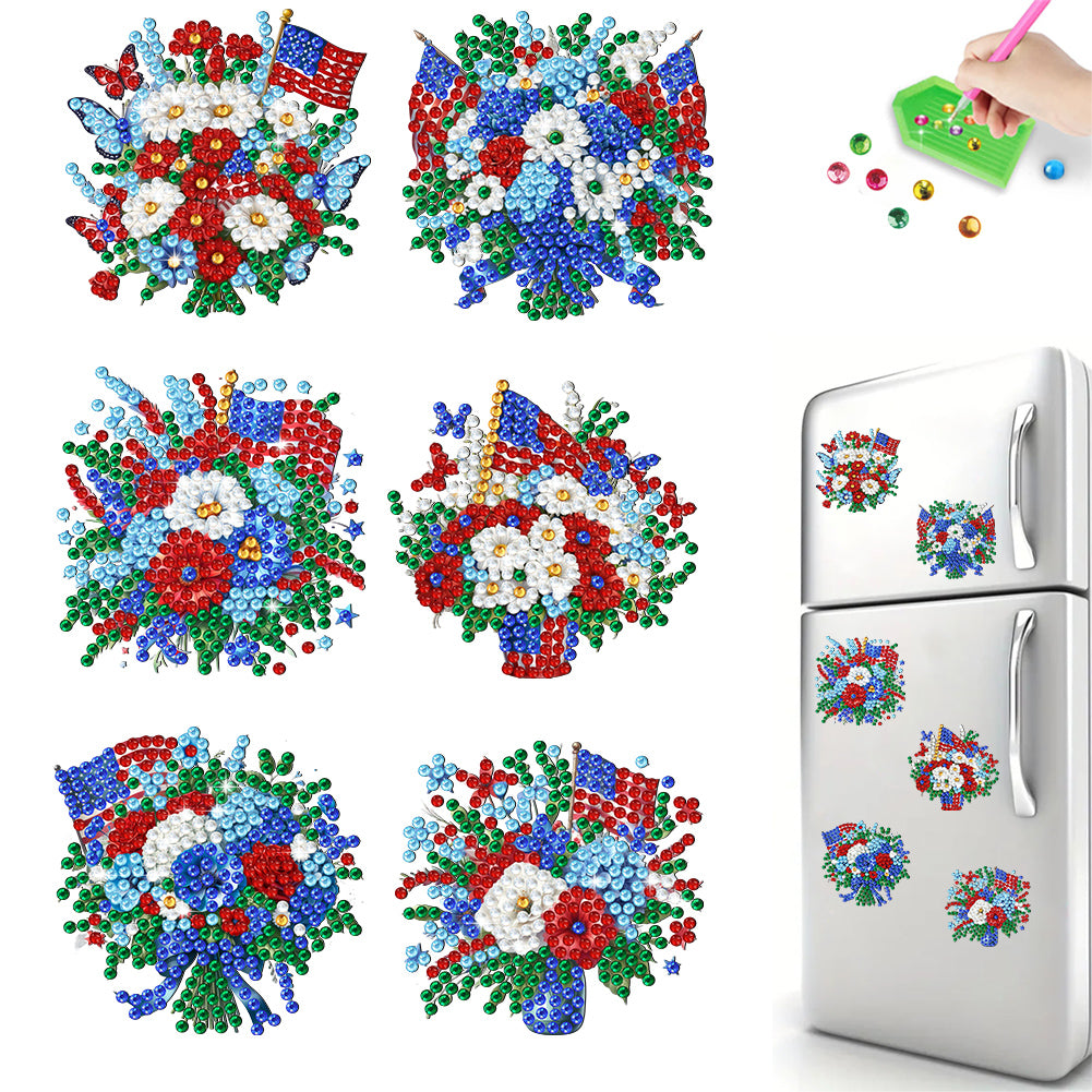 6Pcs Independence Day Flag Tree Fridge Stickers Diamond Painting Fridge Magnet