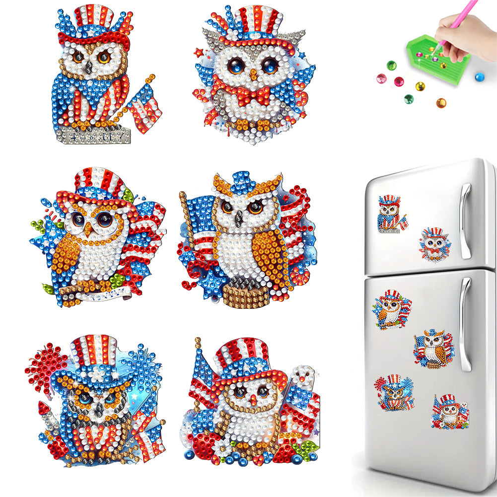 6Pcs Independence Day Flag Tree Fridge Stickers Diamond Painting Fridge Magnet