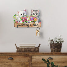 Load image into Gallery viewer, Wooden Cat &amp; Flower Diamond Art Hanging Hooks 3 Hooks Diamond Painting Hook Rail
