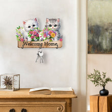 Load image into Gallery viewer, Wooden Cat &amp; Flower Diamond Art Hanging Hooks 3 Hooks Diamond Painting Hook Rail
