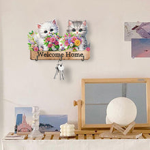 Load image into Gallery viewer, Wooden Cat &amp; Flower Diamond Art Hanging Hooks 3 Hooks Diamond Painting Hook Rail
