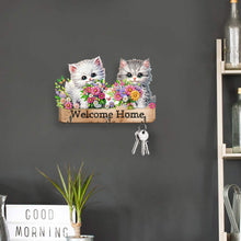 Load image into Gallery viewer, Wooden Cat &amp; Flower Diamond Art Hanging Hooks 3 Hooks Diamond Painting Hook Rail
