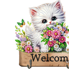 Load image into Gallery viewer, Wooden Cat &amp; Flower Diamond Art Hanging Hooks 3 Hooks Diamond Painting Hook Rail
