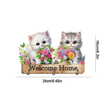 Load image into Gallery viewer, Wooden Cat &amp; Flower Diamond Art Hanging Hooks 3 Hooks Diamond Painting Hook Rail
