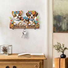 Load image into Gallery viewer, Wooden Cat &amp; Flower Diamond Art Hanging Hooks 3 Hooks Diamond Painting Hook Rail
