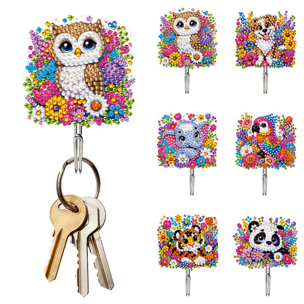 6Pcs Acrylic Animal & Flower Diamond Art Craft Wall Hooks Diamond Painting Hooks