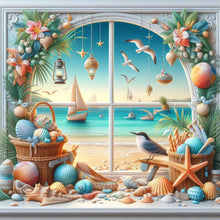 Load image into Gallery viewer, Diamond Painting - Full Round - Sea view outside the window in summer (40*40CM)
