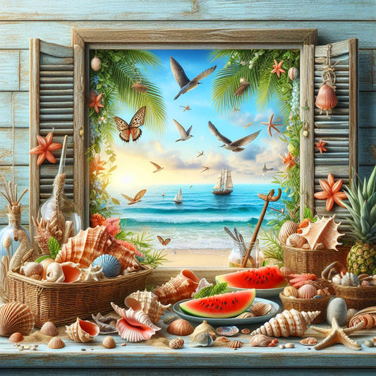 Diamond Painting - Full Round - Sea view outside the window in summer (40*40CM)