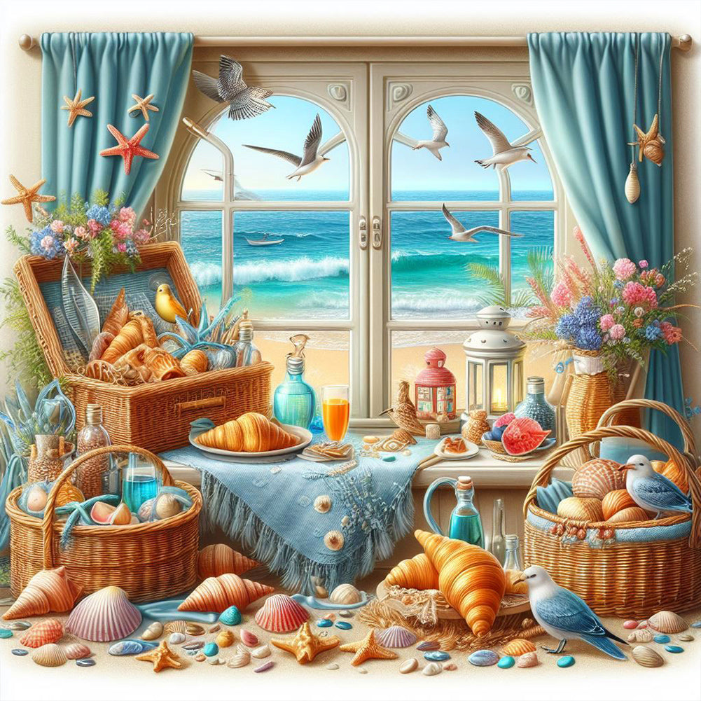 Diamond Painting - Full Round - Sea view outside the window in summer (40*40CM)