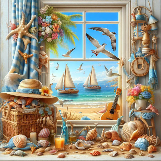 Diamond Painting - Full Round - Sea view outside the window in summer (40*40CM)