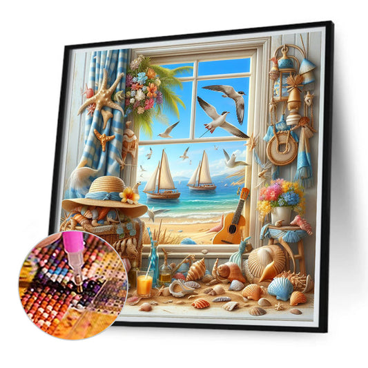 Diamond Painting - Full Round - Sea view outside the window in summer (40*40CM)