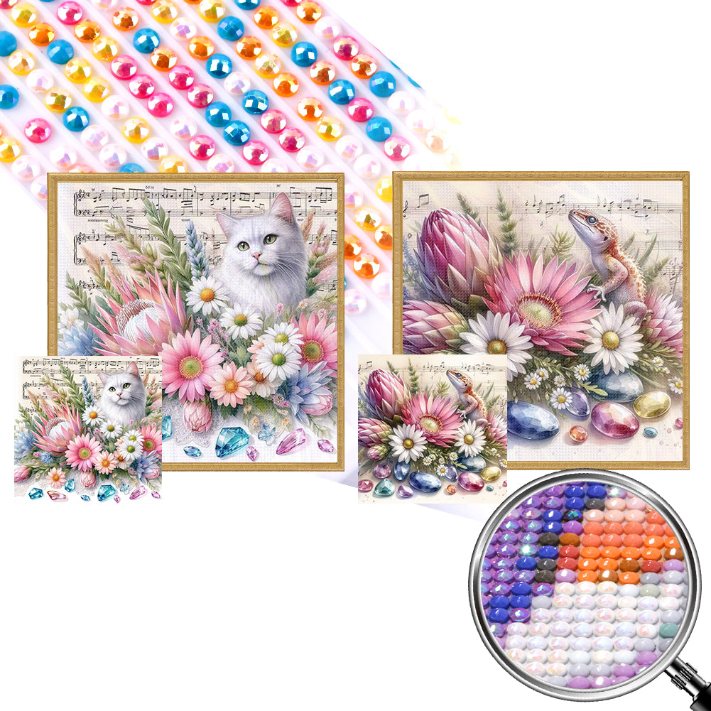 2pcs AB Diamond Painting - Full Round - white cat lizard (40*40CM)