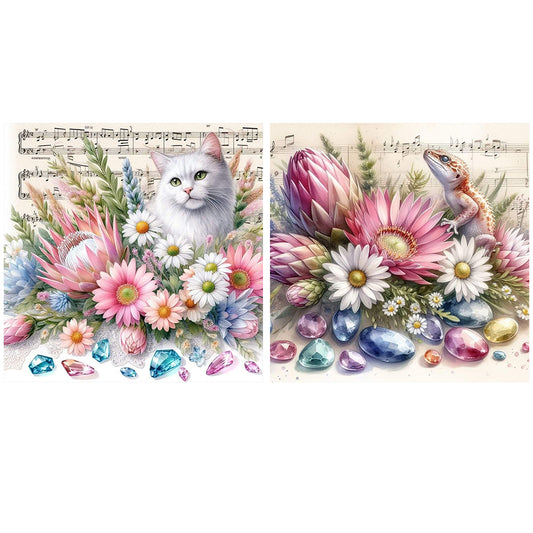 2pcs AB Diamond Painting - Full Round - white cat lizard (40*40CM)