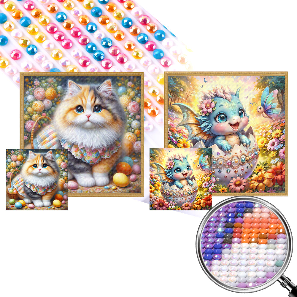 2pcs AB Diamond Painting - Full Round - kitten dragon (40*40CM)