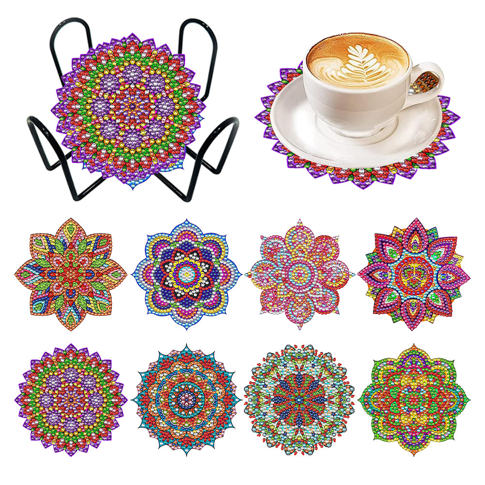 8Pcs Acrylic Mandala DIY Diamond Art Coaster Diamond Dot Kits Art Craft Supplies