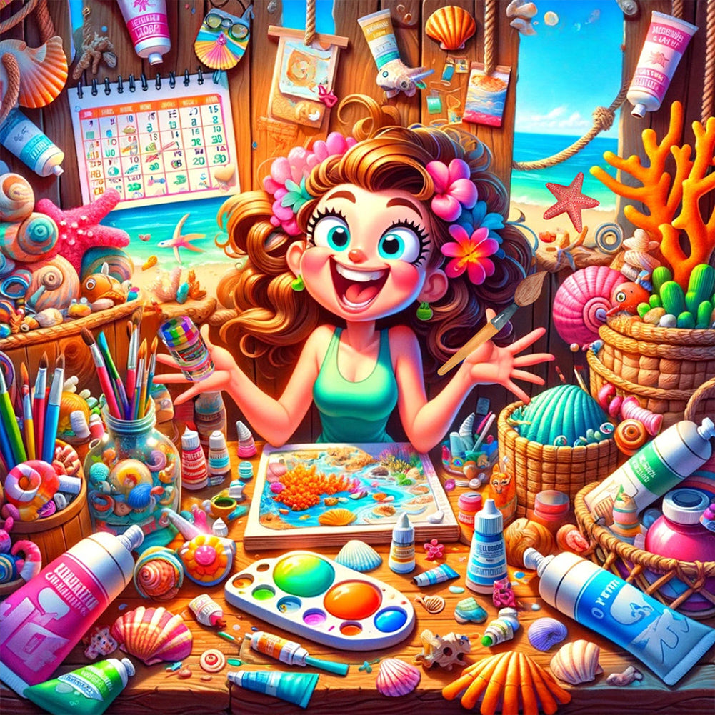 Diamond Painting - Full Round - Happy painting girl (40*40CM)