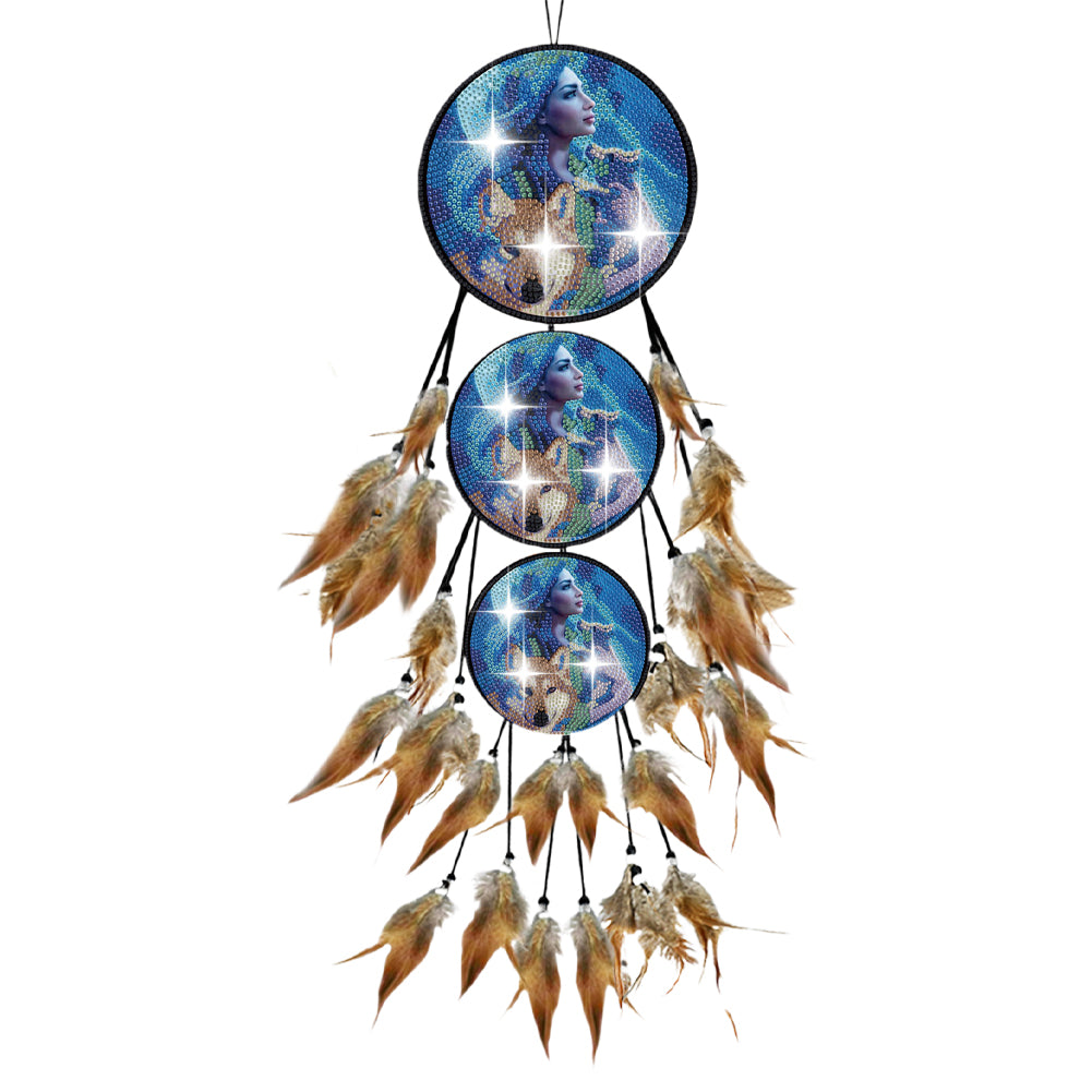 Wolf Feather Wind Chime 5D DIY Diamond Painting Dots Pendant for Home Wall Decor
