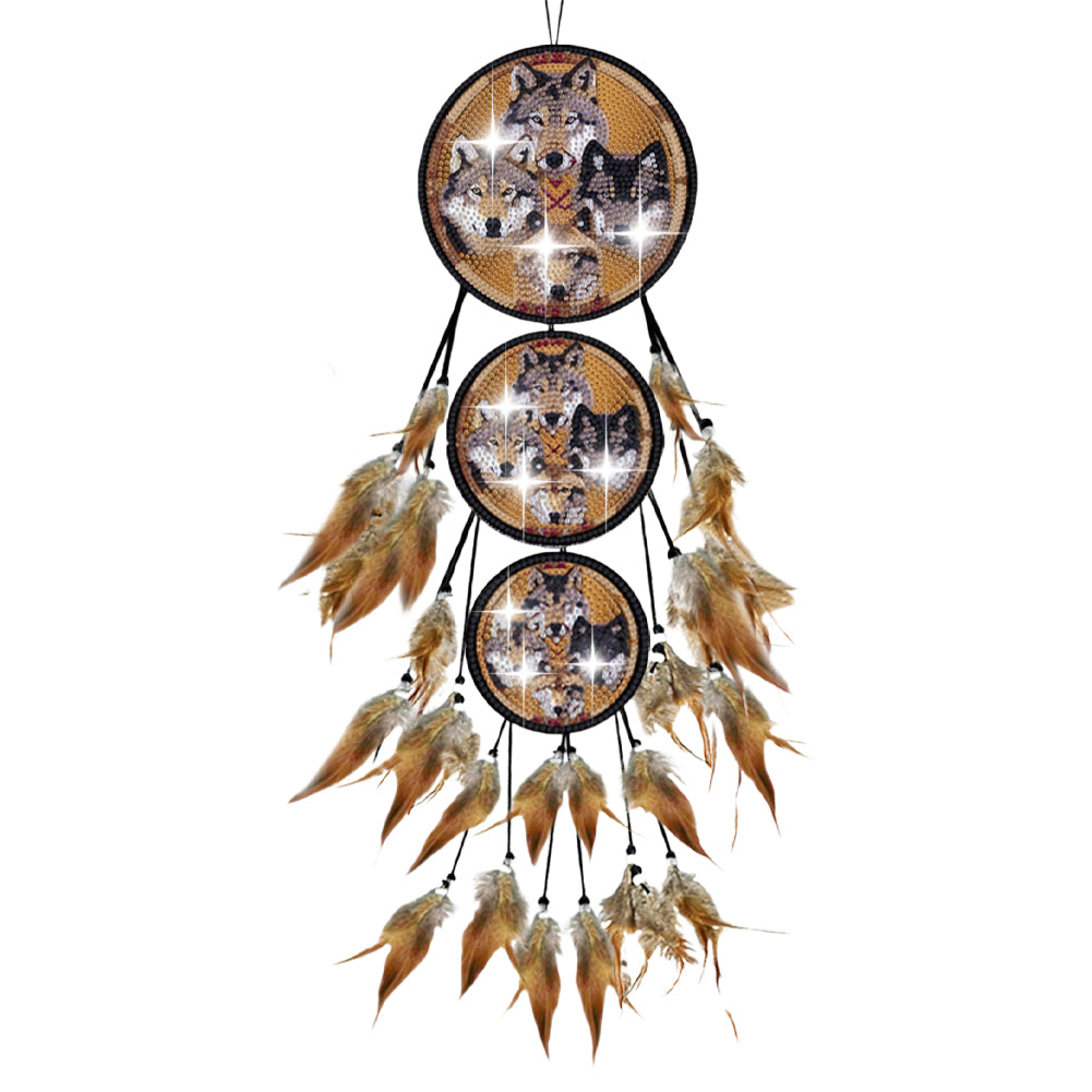 Wolf Feather Wind Chime 5D DIY Diamond Painting Dots Pendant for Home Wall Decor