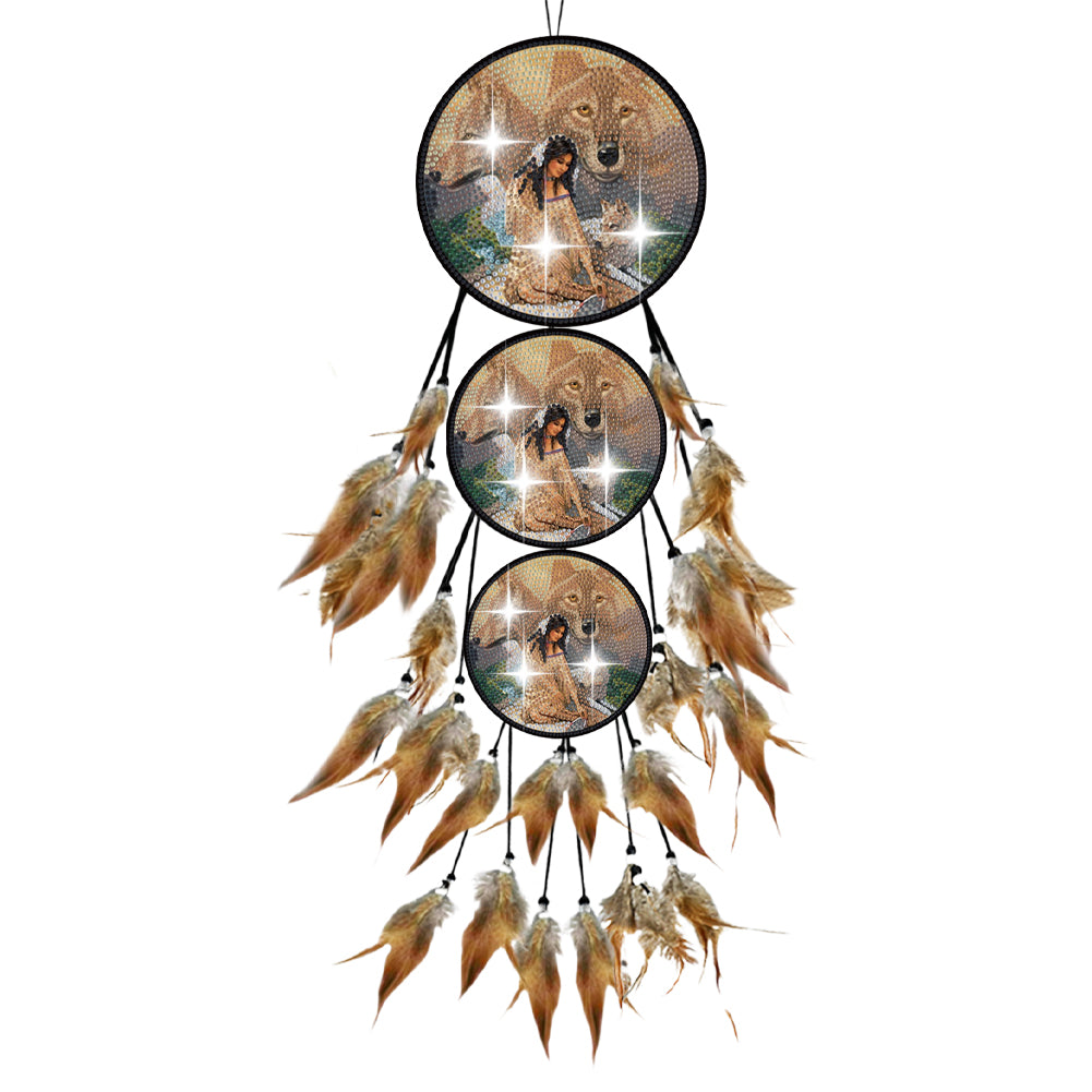Wolf Feather Wind Chime 5D DIY Diamond Painting Dots Pendant for Home Wall Decor