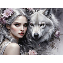 Load image into Gallery viewer, AB Diamond Painting - Full Round - Wolf and girl (60*45CM)
