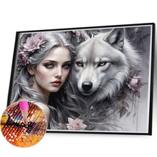 Load image into Gallery viewer, AB Diamond Painting - Full Round - Wolf and girl (60*45CM)
