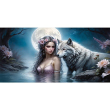 Load image into Gallery viewer, AB Diamond Painting - Full Round - Girl and wolf under the moon (80*40CM)
