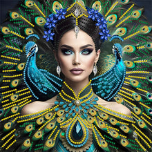 Load image into Gallery viewer, Diamond Painting - Partial Special Shaped - Peacock lady (30*30CM)
