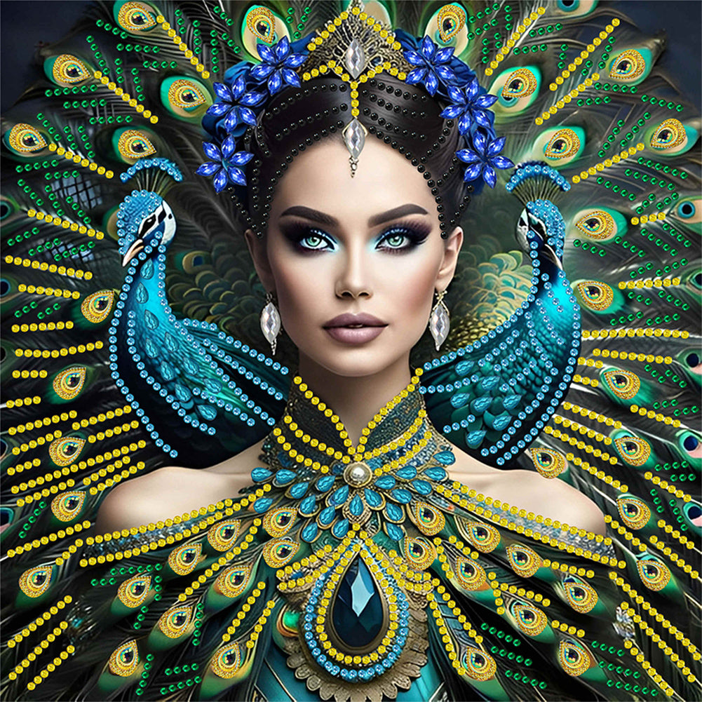 Diamond Painting - Partial Special Shaped - Peacock lady (30*30CM)