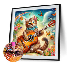 Load image into Gallery viewer, Diamond Painting - Partial Special Shaped - Funny cat playing guitar (30*30CM)
