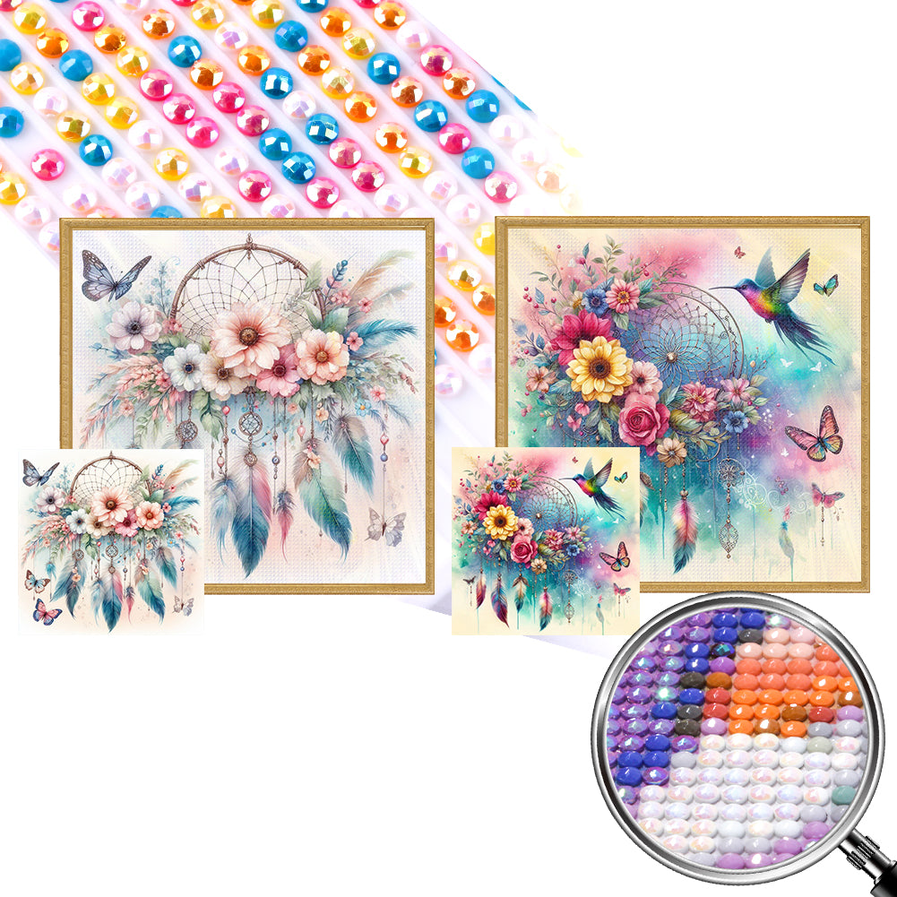 2pcs AB Diamond Painting - Full Round - Butterfly Hummingbird Dream Catcher (40*40CM)