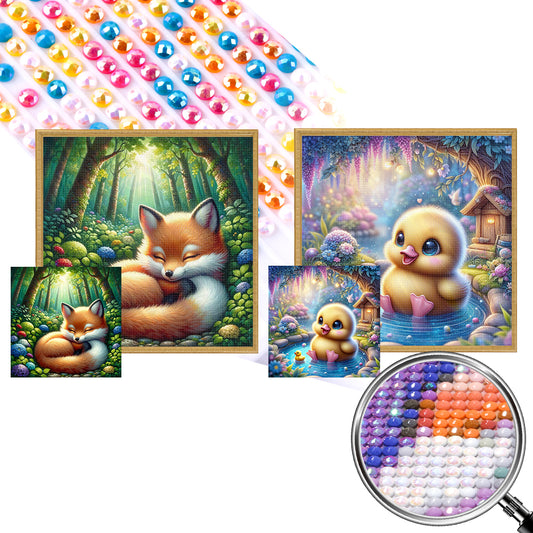 2pcs AB Diamond Painting - Full Round - Fox little yellow duck (40*40CM)