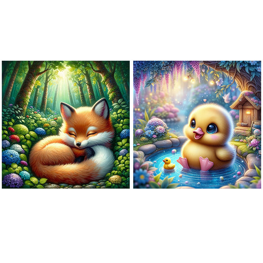 2pcs AB Diamond Painting - Full Round - Fox little yellow duck (40*40CM)